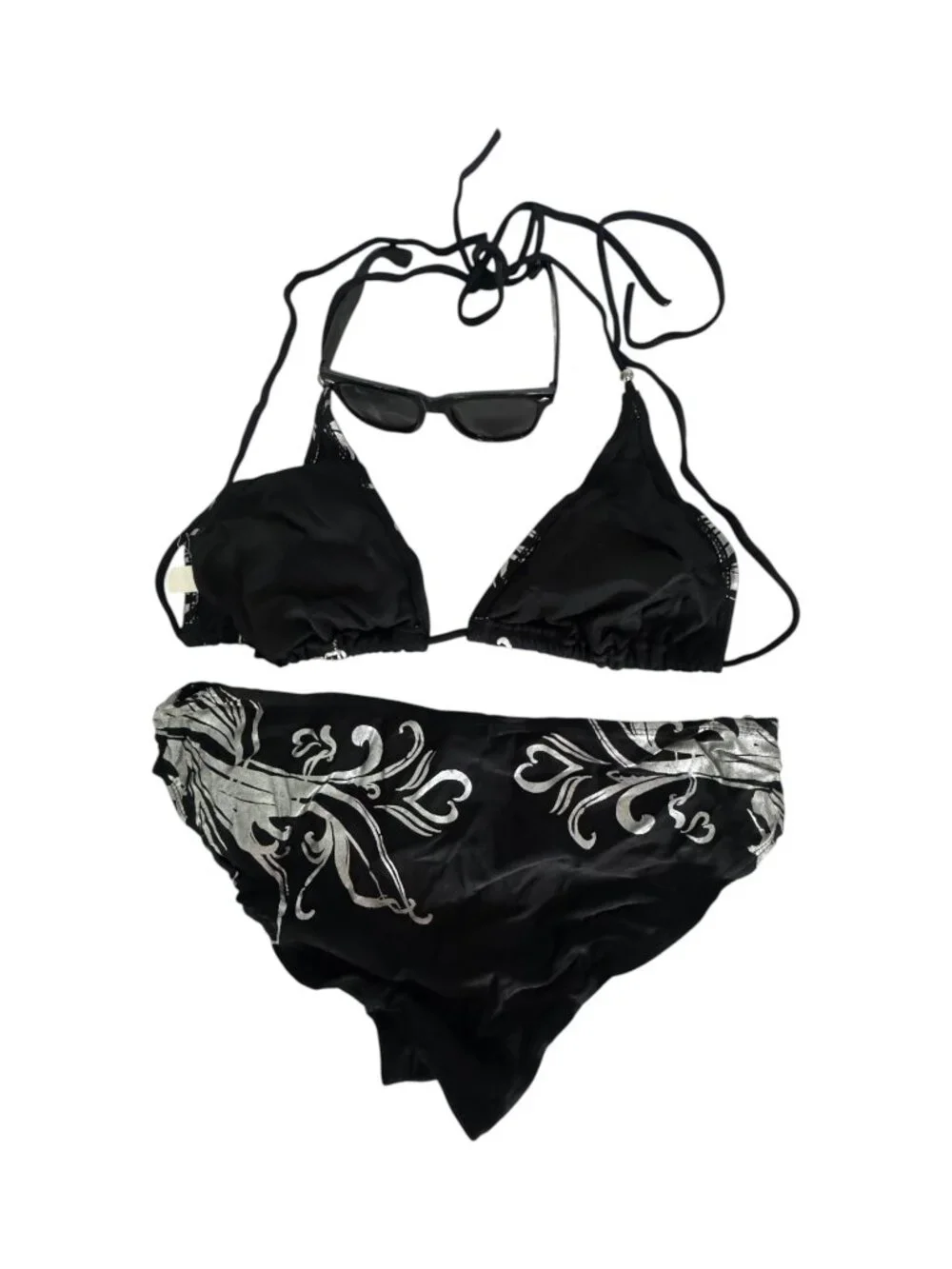 Black Floral Bikini Set with Sunglasses